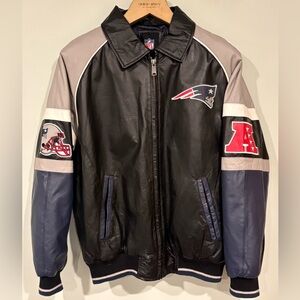 Vintage Genuine Leather Patriots Embroidered Jacket